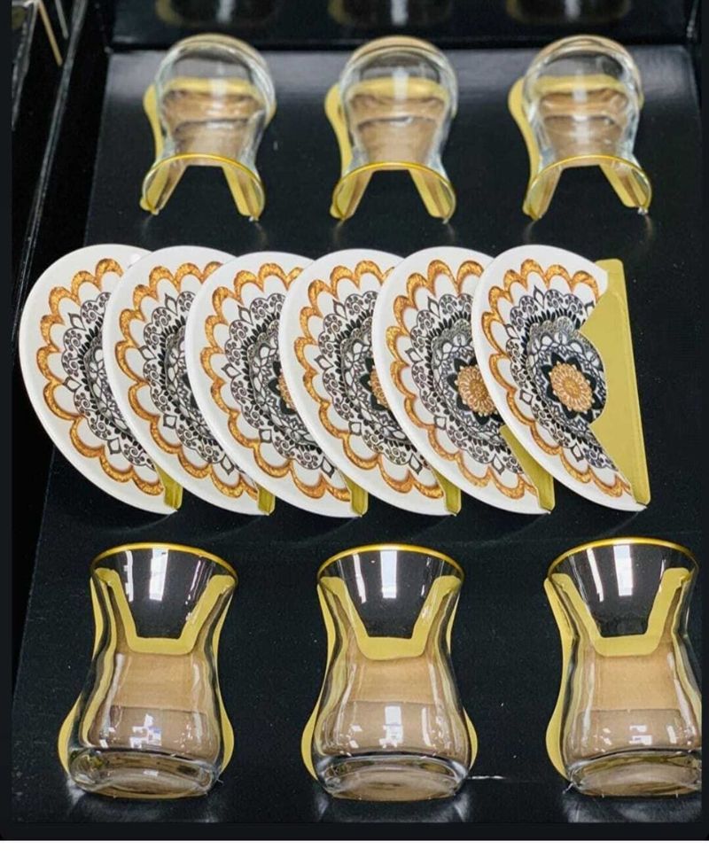 WELANCE Porselen Cam Çay Bardak Seti 12 Parça Çay Seti WELANCE Porselen Cam Çay Bardak Seti 12 Parça Çay Seti