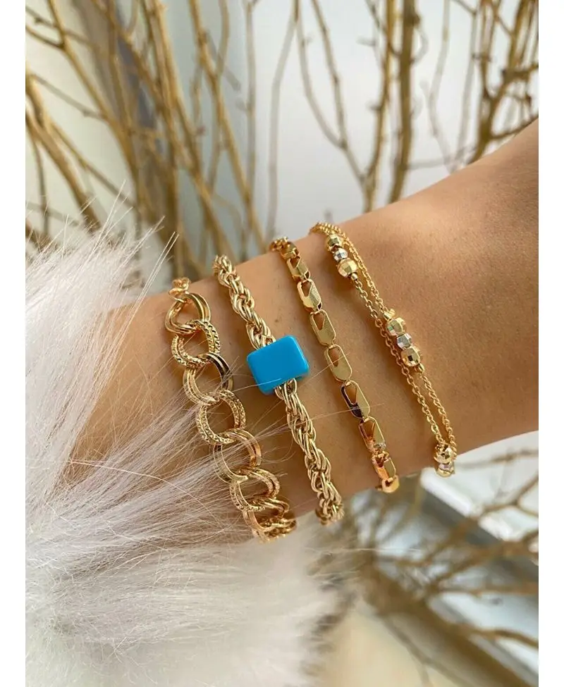 Kadın Altın Kaplama Renk Atmaz Kombin Bileklik Kadın Altın Kaplama Renk Atmaz Kombin Bileklik