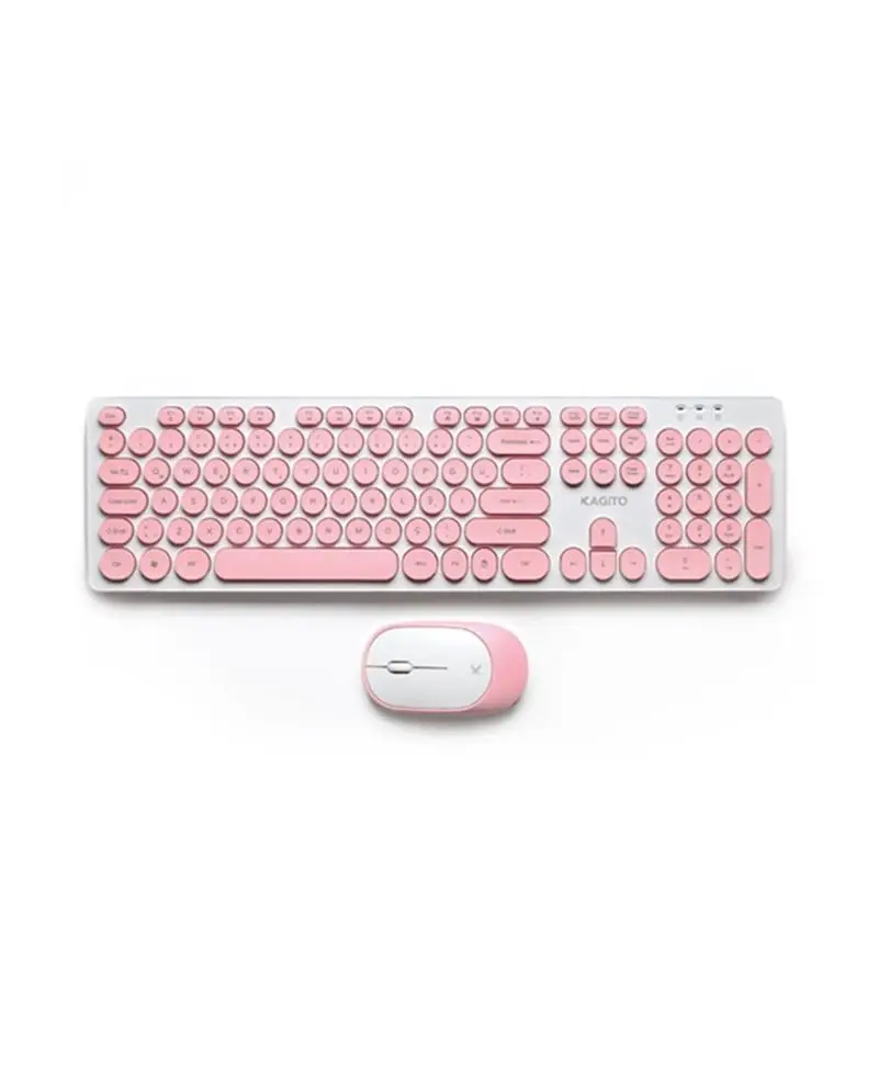 Kagito Retro Kablosuz Klavye & Mouse Set Pink 