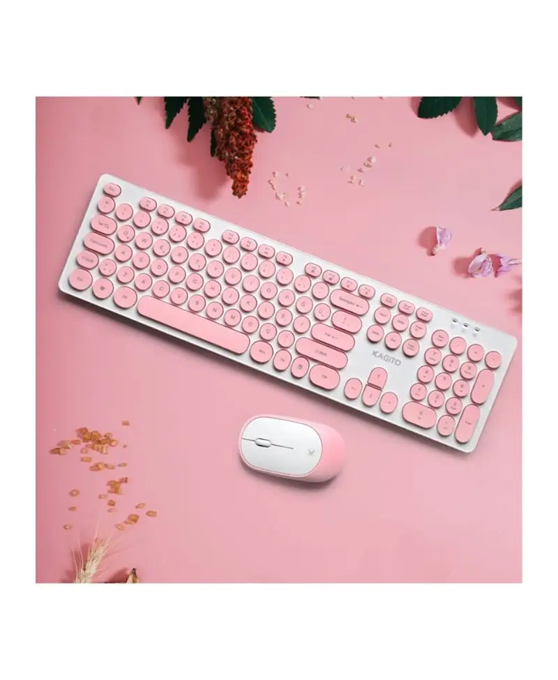 Kagito Retro Kablosuz Klavye & Mouse Set Pink 