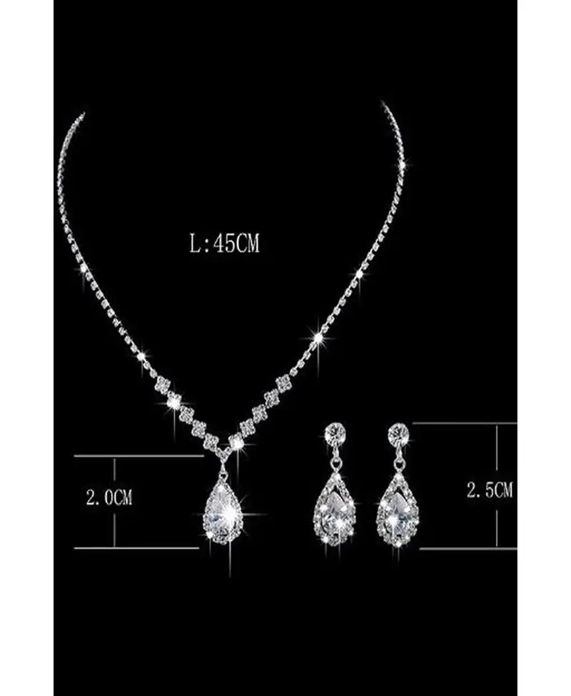 HUBAN Silver Su Yolu Taşlı Kolye Küpe Seti Gelin Takı Seti Nişan Seti Parti Davet Seti