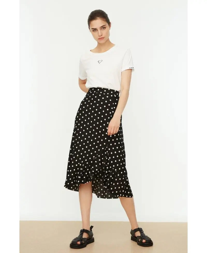 Siyah Puantiye Desenli Örme Etek