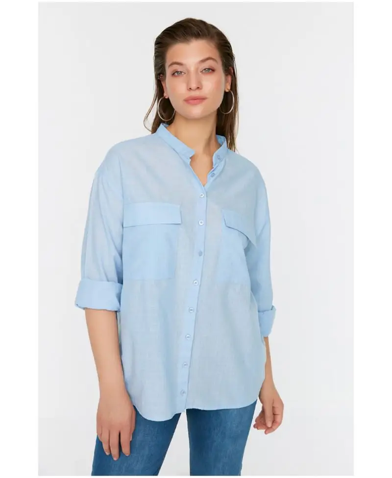 Mavi Cepli Dokuma Gömlek