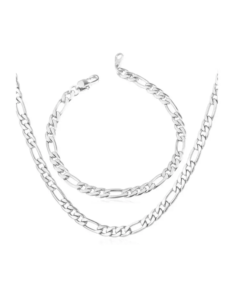  Çelik Erkek Bileklik Ve Kolye Zincir Set Gümüş Kaplama